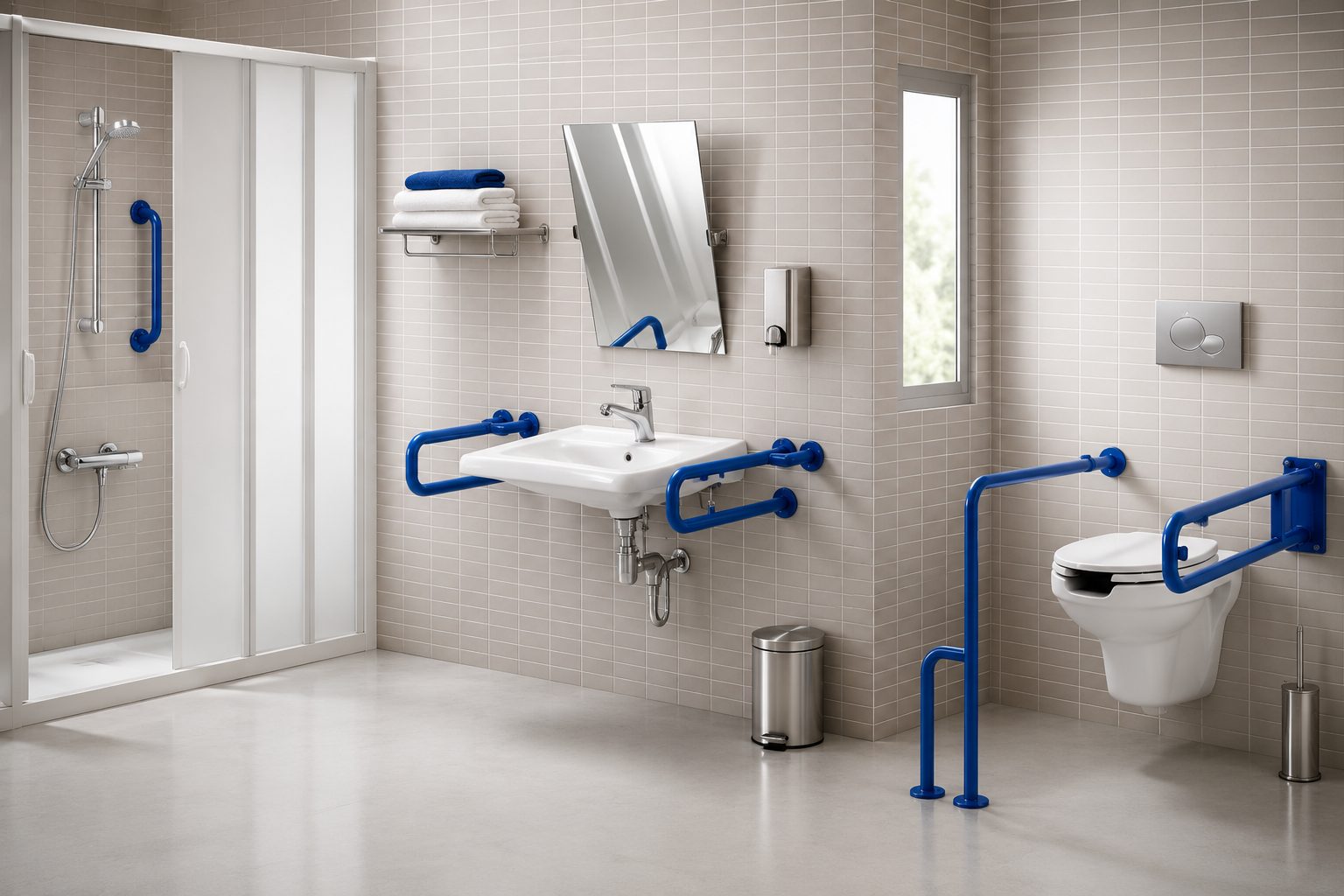 Profesional evaluando un baño adaptado