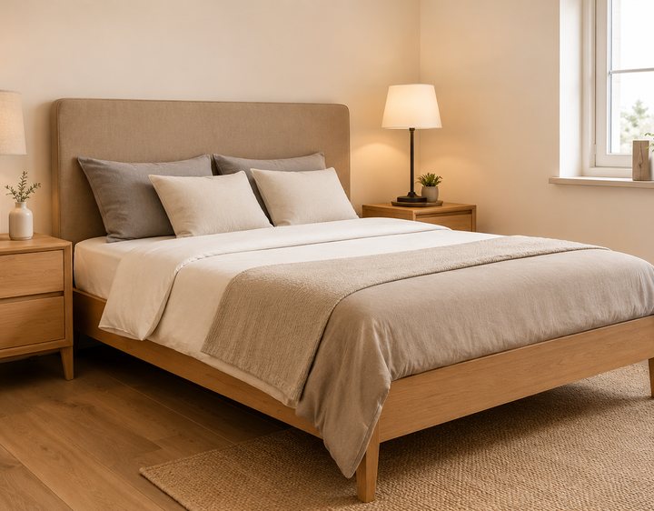 Dormitorio adaptado con cama a altura accesible y veladores